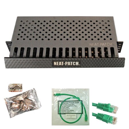 Electriduct Neat Patch 2U Cable Management Kit w/ 48 1ft CAT6 Cables - Green NP2-1PK-48CAT6-GN